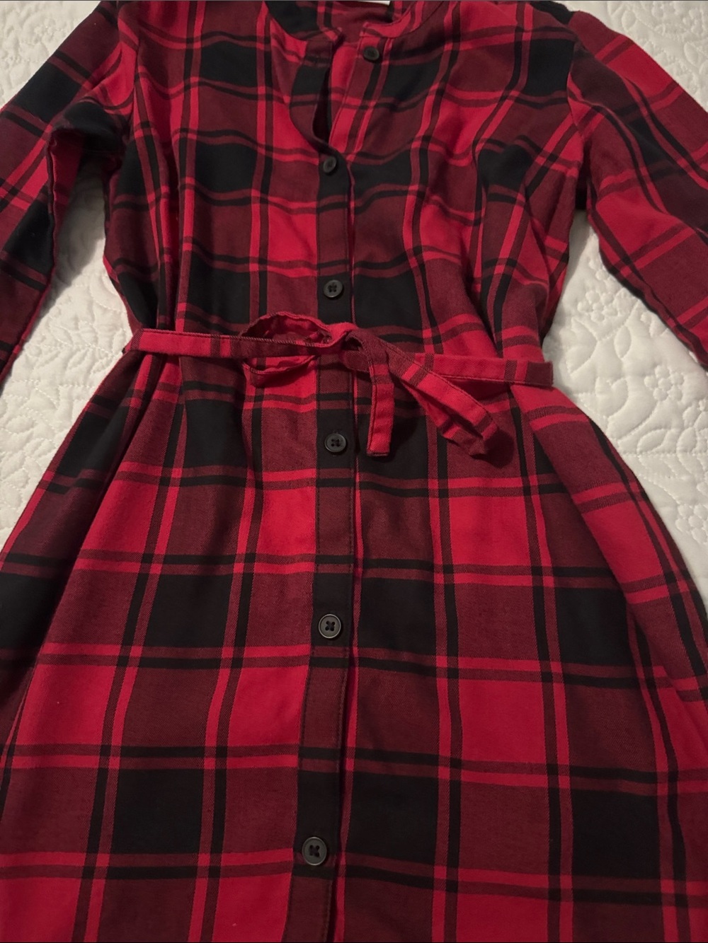 The Children's Place Red and Black Plaid Button-Up Dress with Tie Waist - Picture 3 of 4